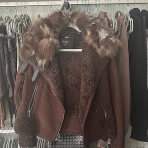 Laundry By Shelli Segal Brown Teddy Jacket with Faux Fur Collar